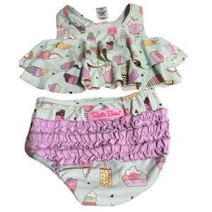 Ruffle Butts Girls Toddler Swimsuit 2 Piece Size 2T